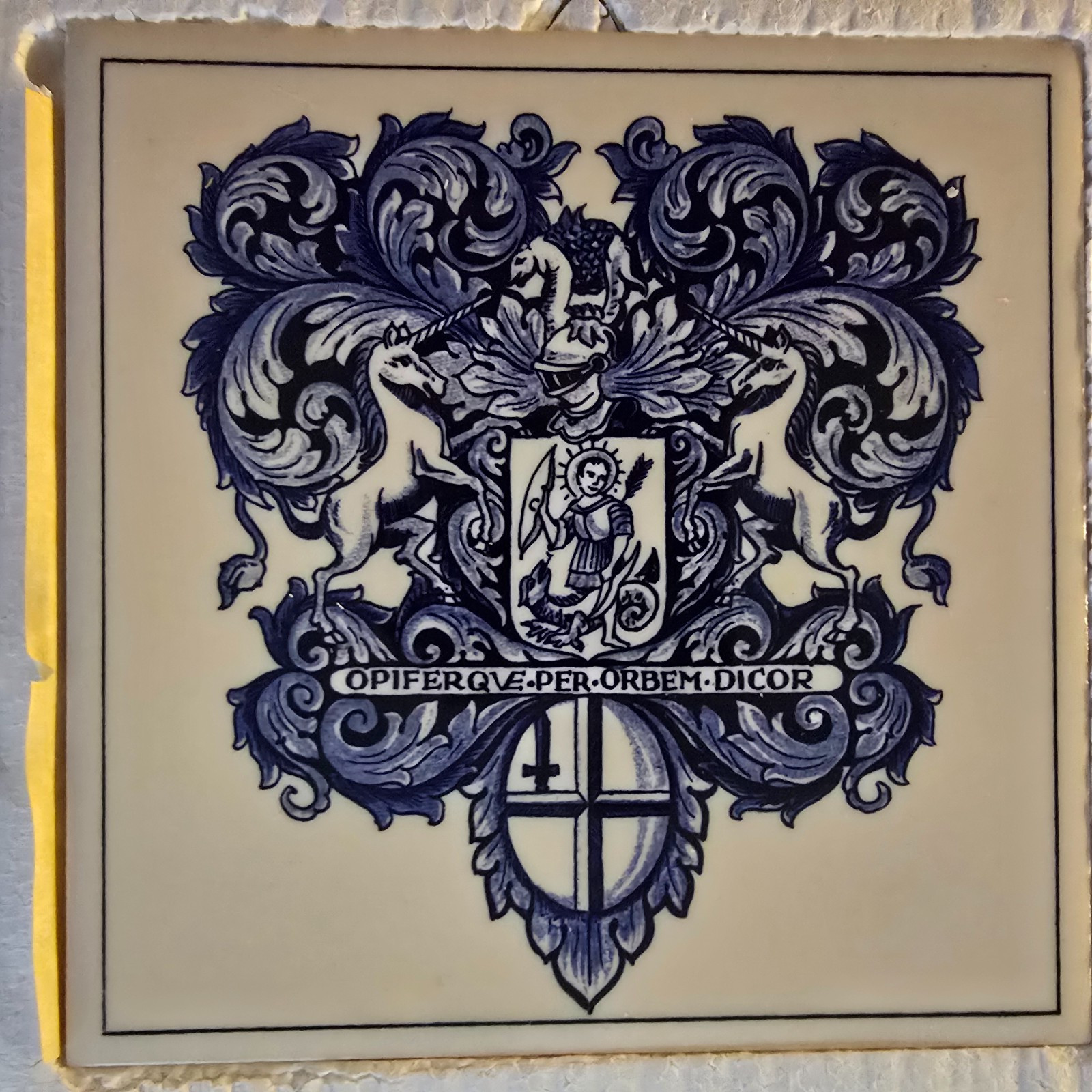 9x Vintage 1980s Delft Holland Burroughs Welcome Apothecary Crest Tiles, 6″ x 6″