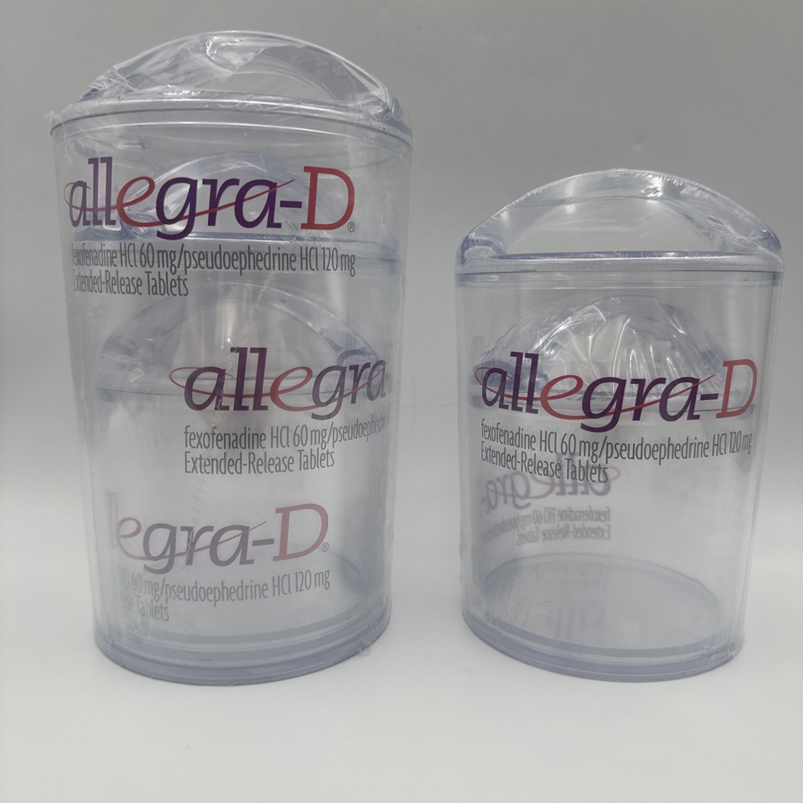 DRUG REP RARE ALLEGRA-D CLEAR PLASTIC/ACRYLIC CANISTER Set of 5 Pharmaceutical