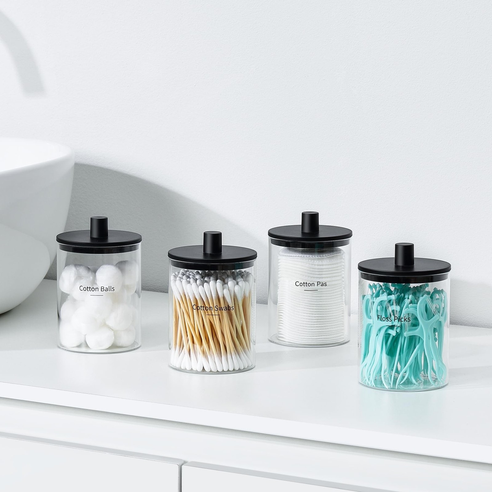 TIPGO Glass Qtip Holder Dispenser – 10 oz Clear Canister Apothecary Jar, Bath…
