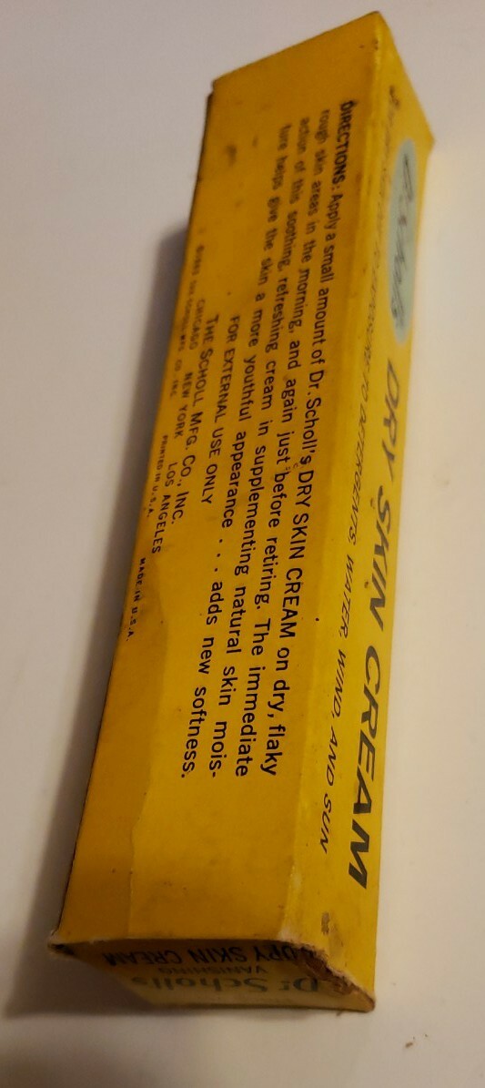 1963!! Dr. Scholls’s Dry Skin Cream Advertisement Box Vintage USA Retro Antique