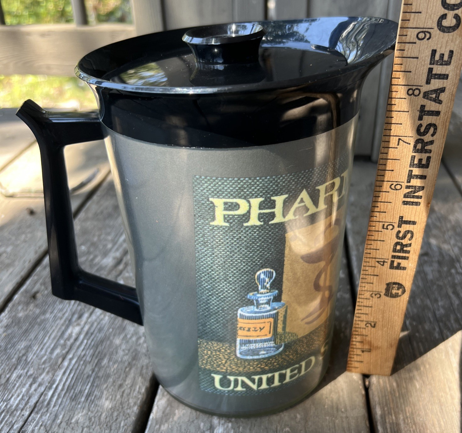 Thermo Serv Pharmacy Pitcher & 3 tumblers Postage Stamp vintage Made in USA