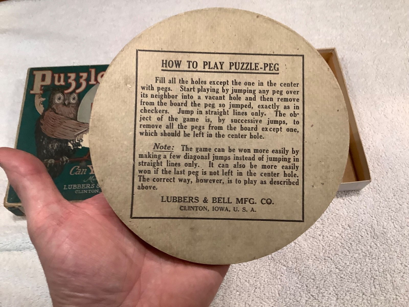 Vintage Puzzle-Peg Solitaire Game by Lubbers & Bell Mfg. Co.
