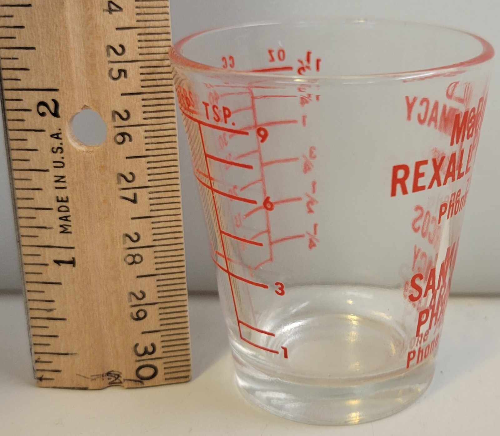 Vtg SAN MARCOS/CARLSBAD California REXALL PHARMACY Measuring DOSE Shot GLASS Cup
