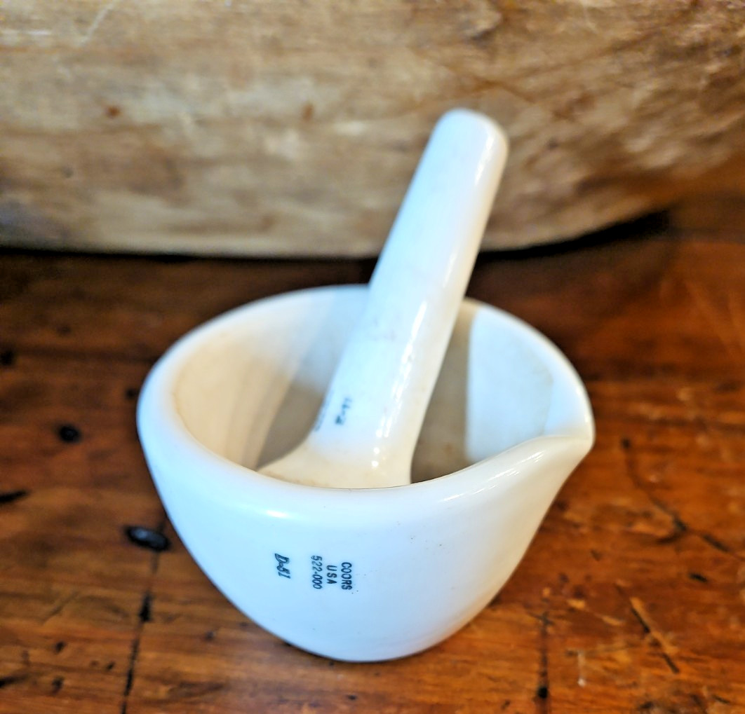 Vintage Coors USA 522-000 Heavy White Porcelain Lab Mortar and Pestle