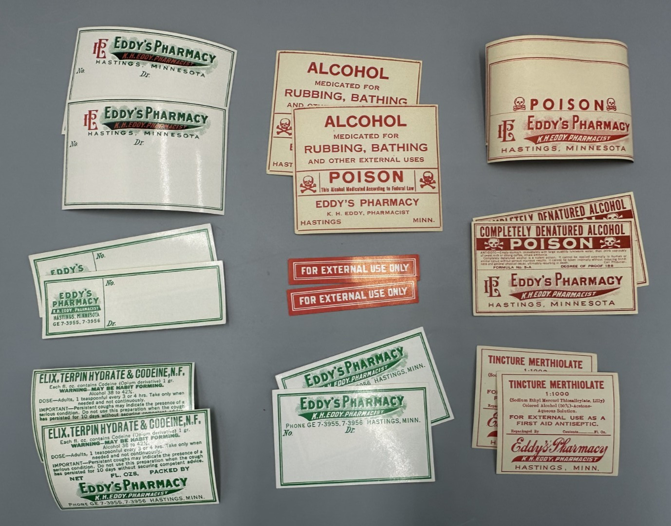 18 Lot 1950s PHARMACY Drug POISON Medicine Label Vtg ALCOHOL Minnesota HASTINGS