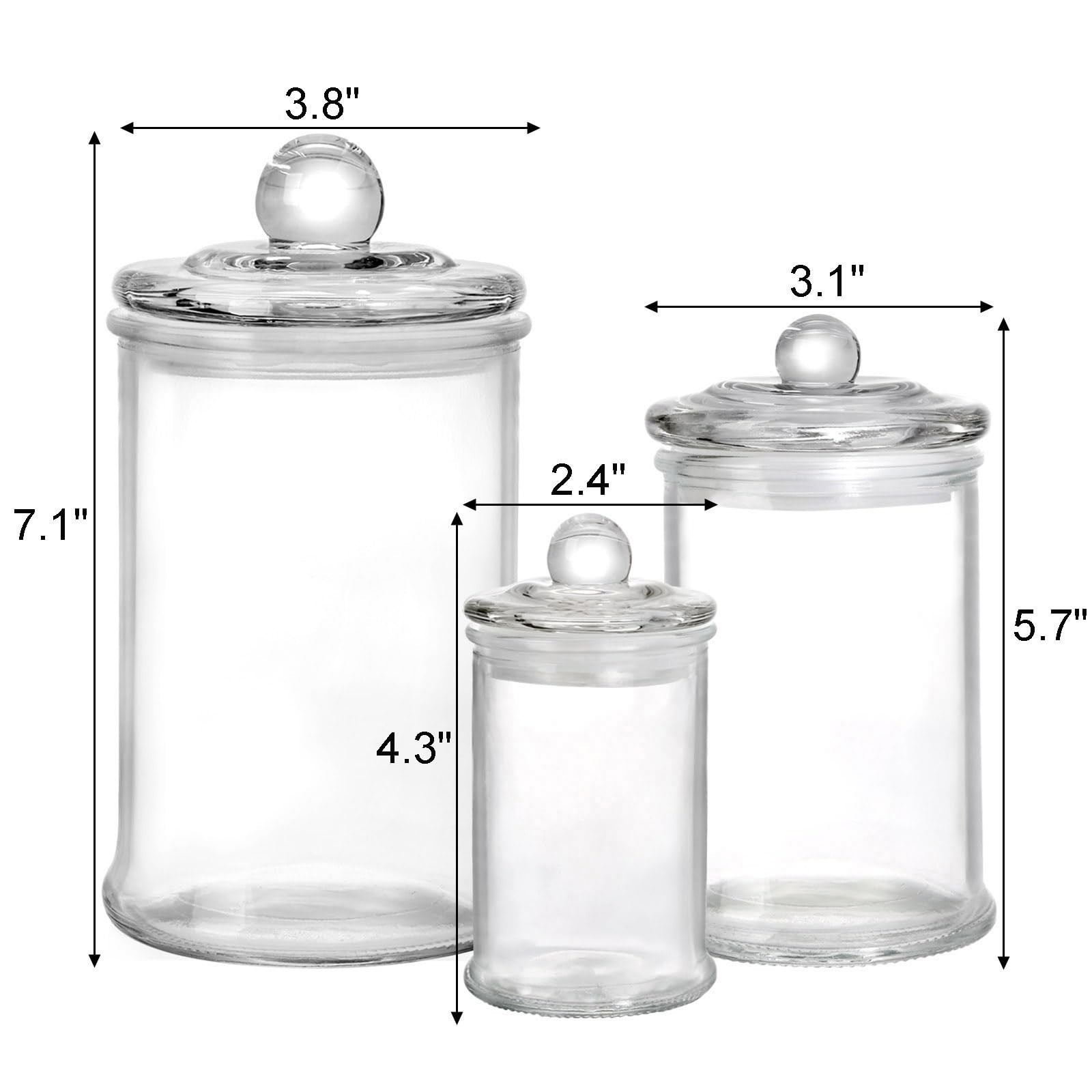 Set of 3 Glass Apothecary Jars with Lids, Bathroom Canisters Storage Containe…