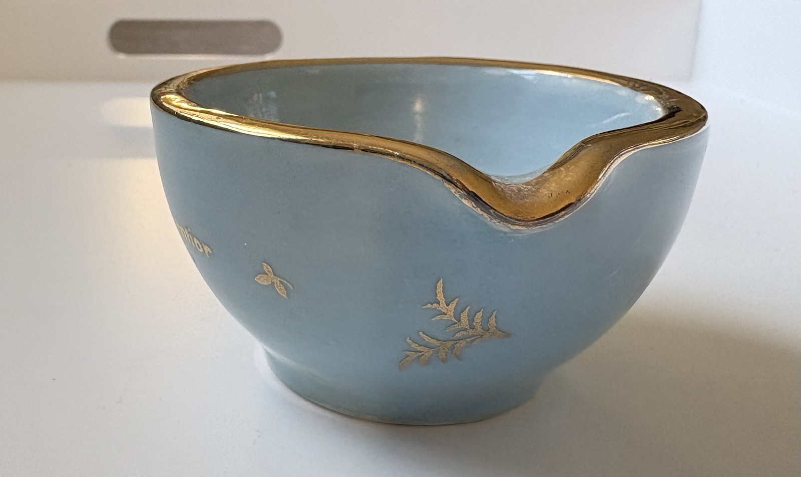 VTG Limoges Pharmacy Apothecary Mortar blue & gold 1954 Halifax MT Nicolas CPhA
