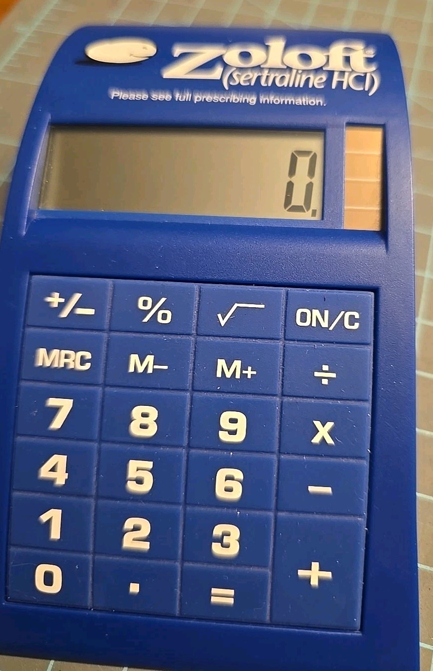 Pfizer “Zoloft” Curved Desktop Calculator Drug Rep Promotional Item 2005 Era