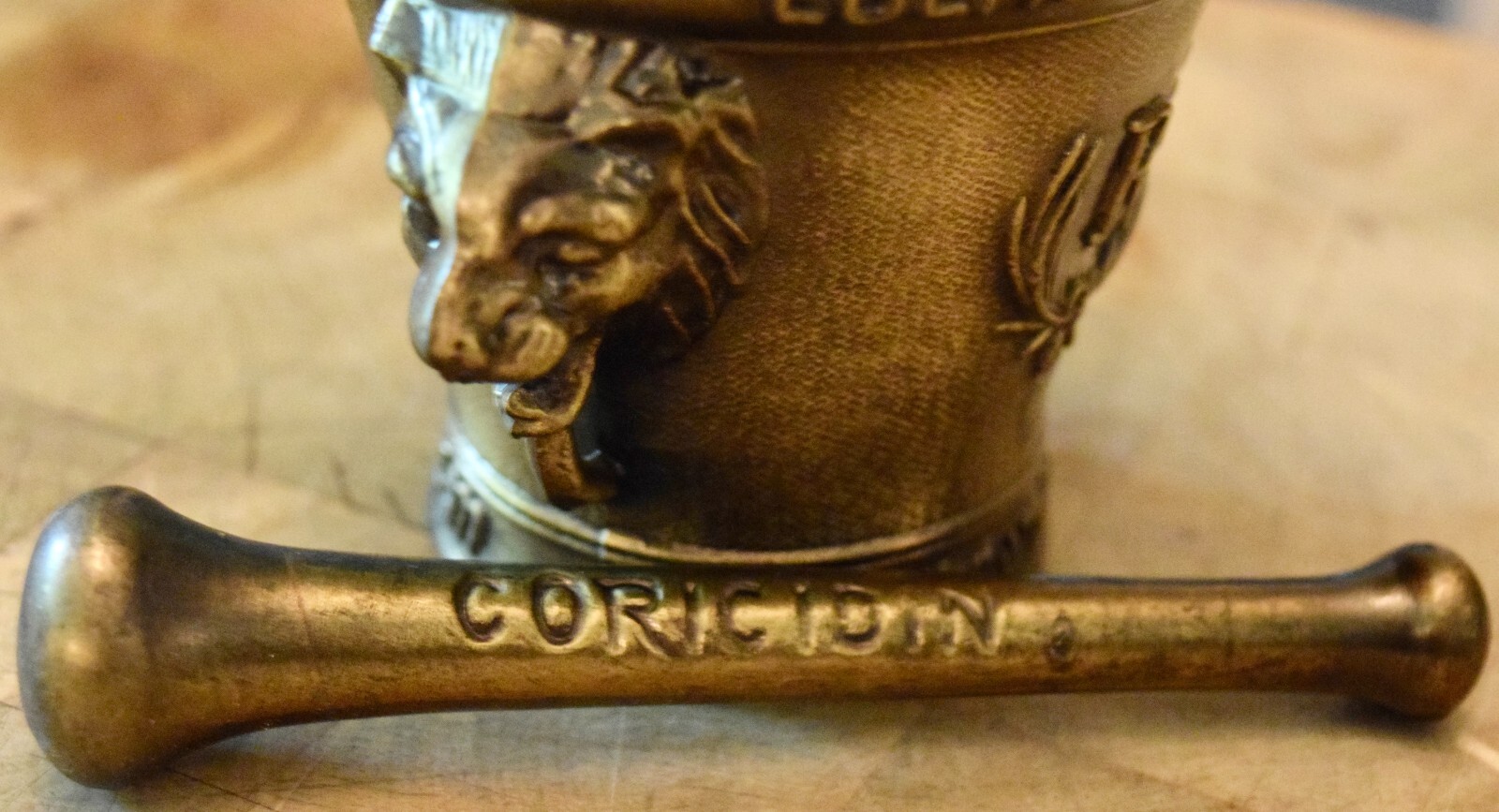 Vintage Ornate Brass Mortar Pestle Lion Head #8654
