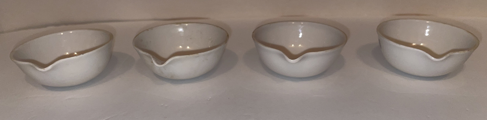 4 Vintage Coors USA White Porcelain Labware Beakers Cups 2-1/2” round with Spout
