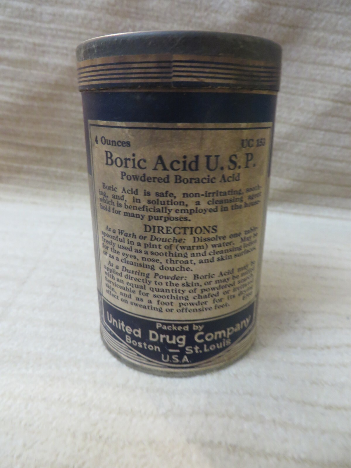 Vintage United Drug Puretest 4oz Cardboard with Tin Lid