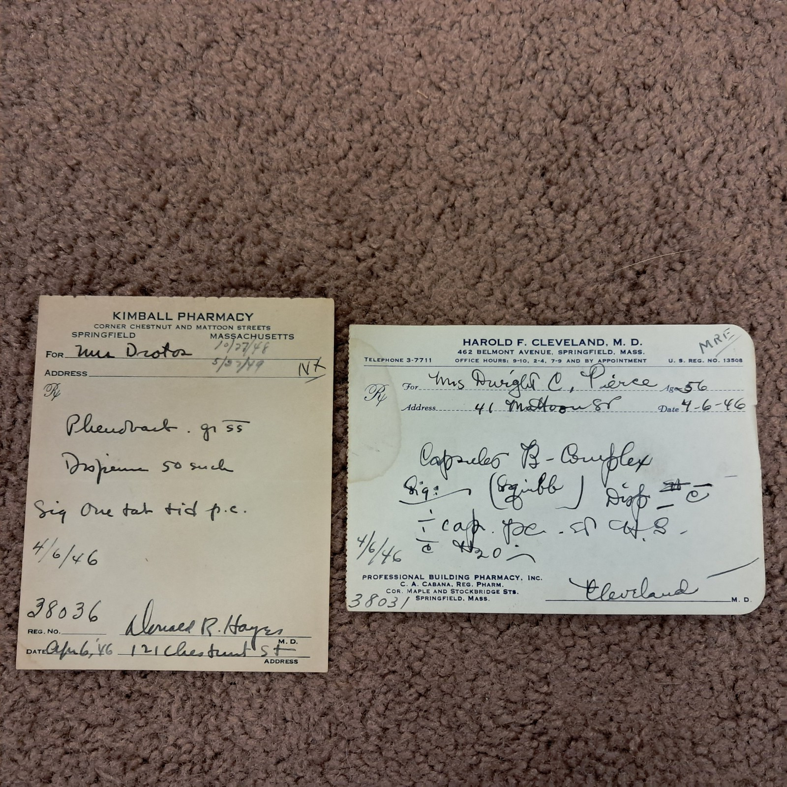 Qty 18 Pharmacy Scripts From 1946 Springfield Mass