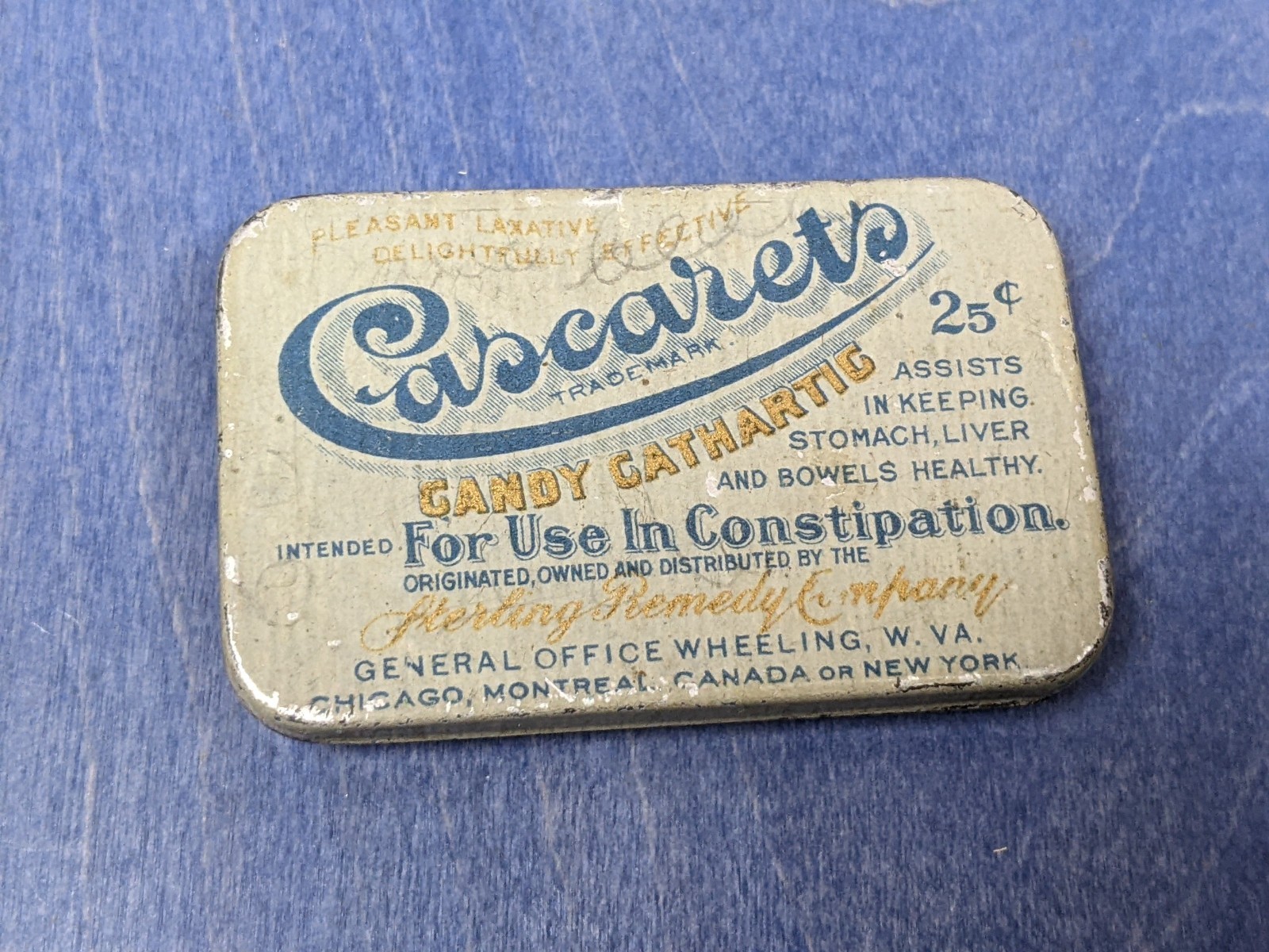 Antique Tin Cascarets Candy Cathartic Laxative Sterling Remedy Co Constipation