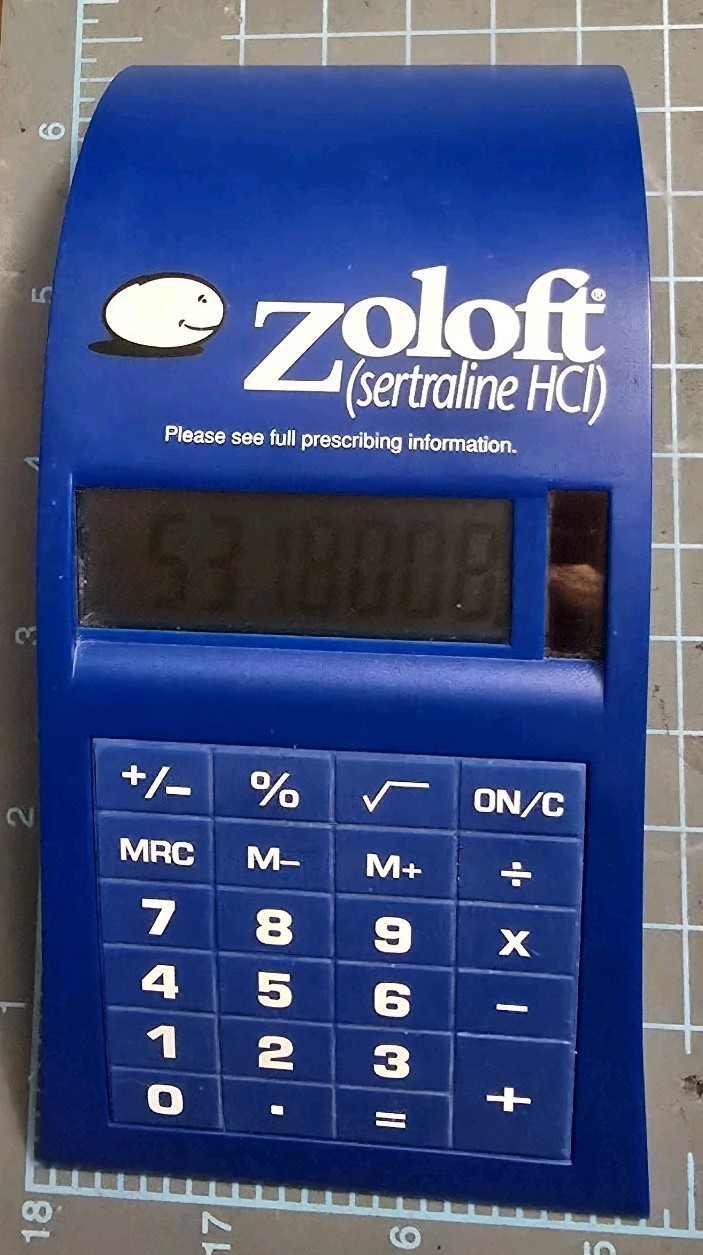 Pfizer “Zoloft” Curved Desktop Calculator Drug Rep Promotional Item 2005 Era