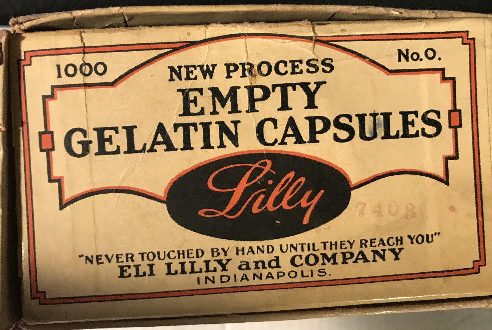Vintage 1930’s Eli Lilly & Co New Process Empty Gelatin 1000 Capsules No. 0 Box