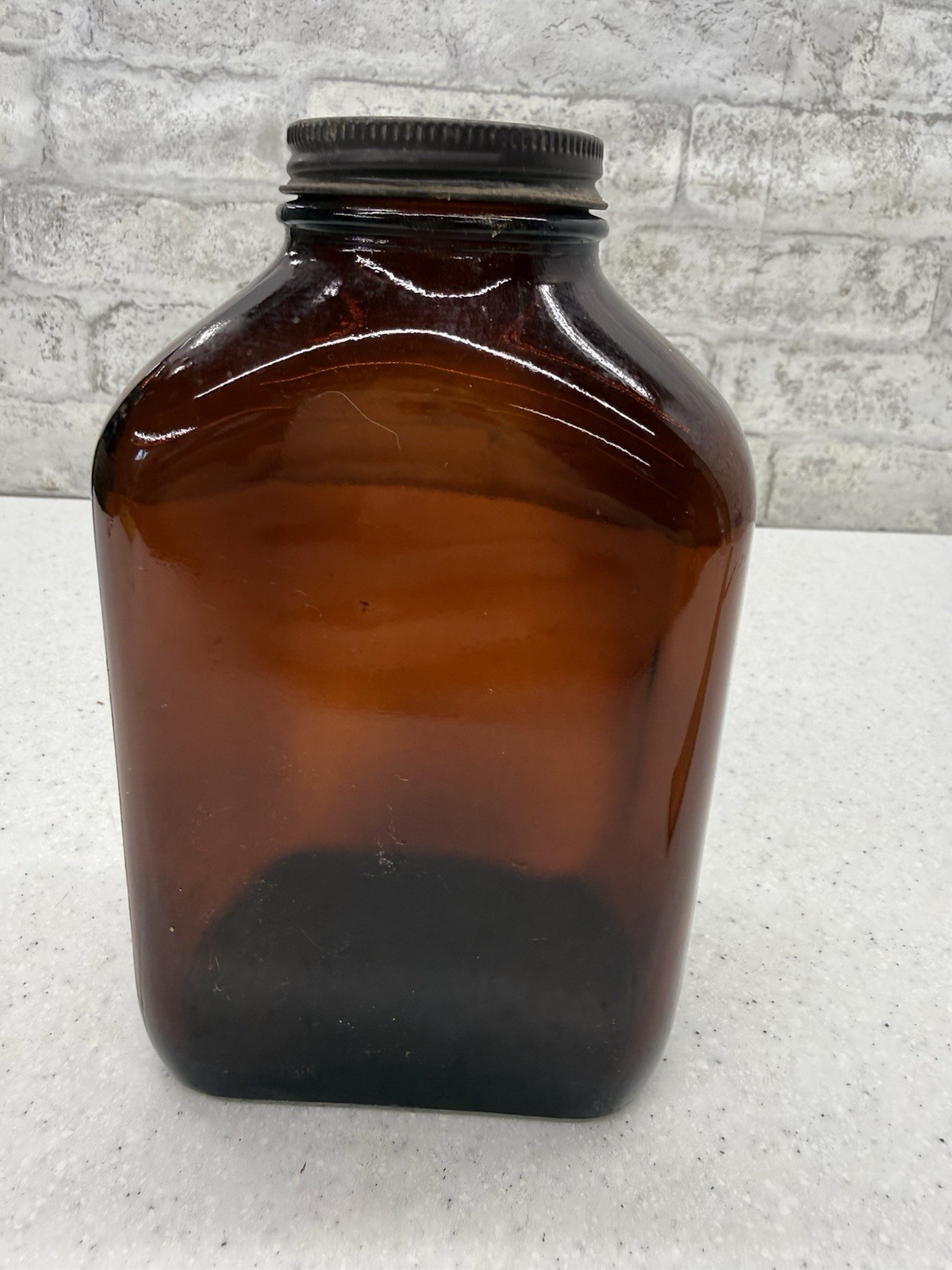 Vintage Amber Glass Jar Apothecary Old Pharmacy Medical With Lid