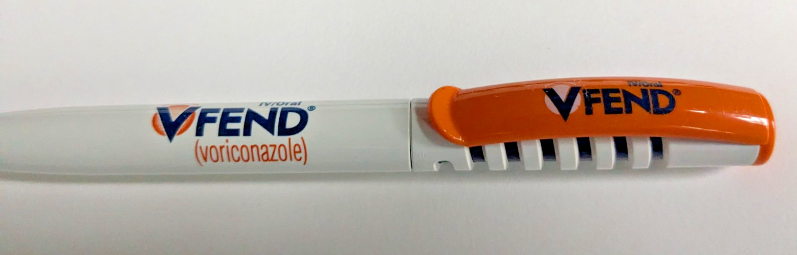 RARE VFEND voriconazole IV/Oral Medicine Advertising Collectible Pen Whit Orange