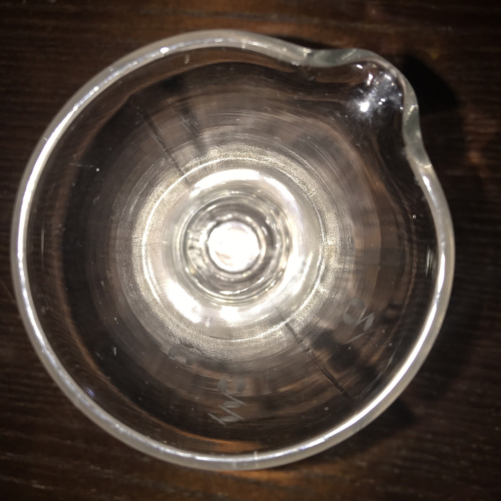 1940’s Mortar Pestle Clear Glass Beaker Apothecary Etched Footed Spout Mixology