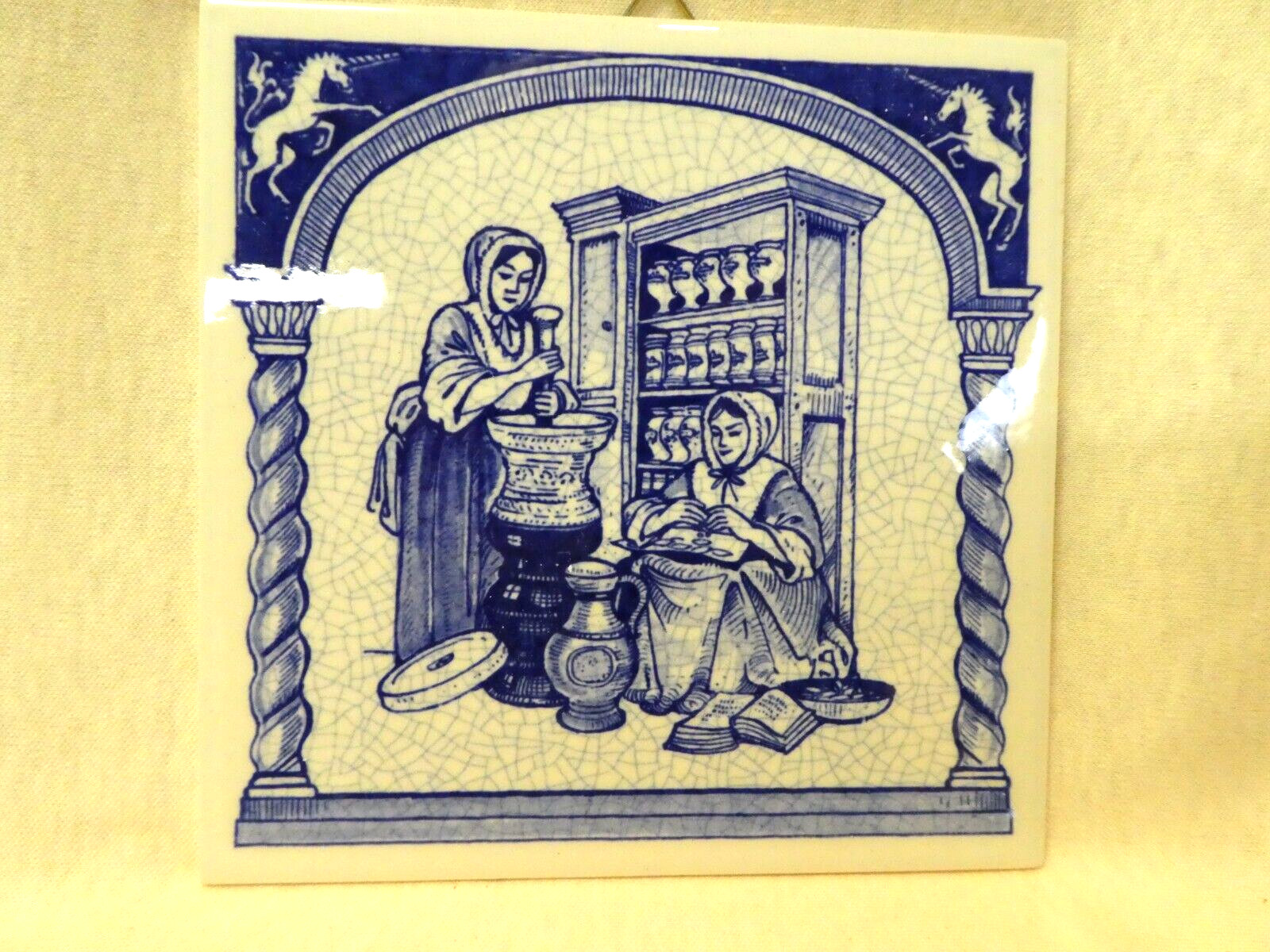 Lot of 4 Vintage Burroughs Wellcome Promotional Delft Pill Tiles