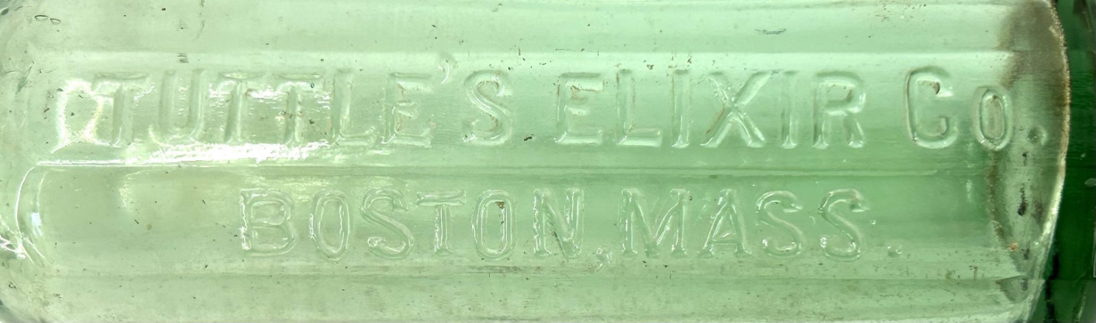 🔥TUTTLE’S ELIXIR🔥 EMPTY Medicine *12-sided* Boston Pharmacy Aqua Glass Bottle