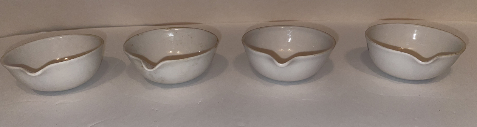 4 Vintage Coors USA White Porcelain Labware Beakers Cups 2-1/2” round with Spout