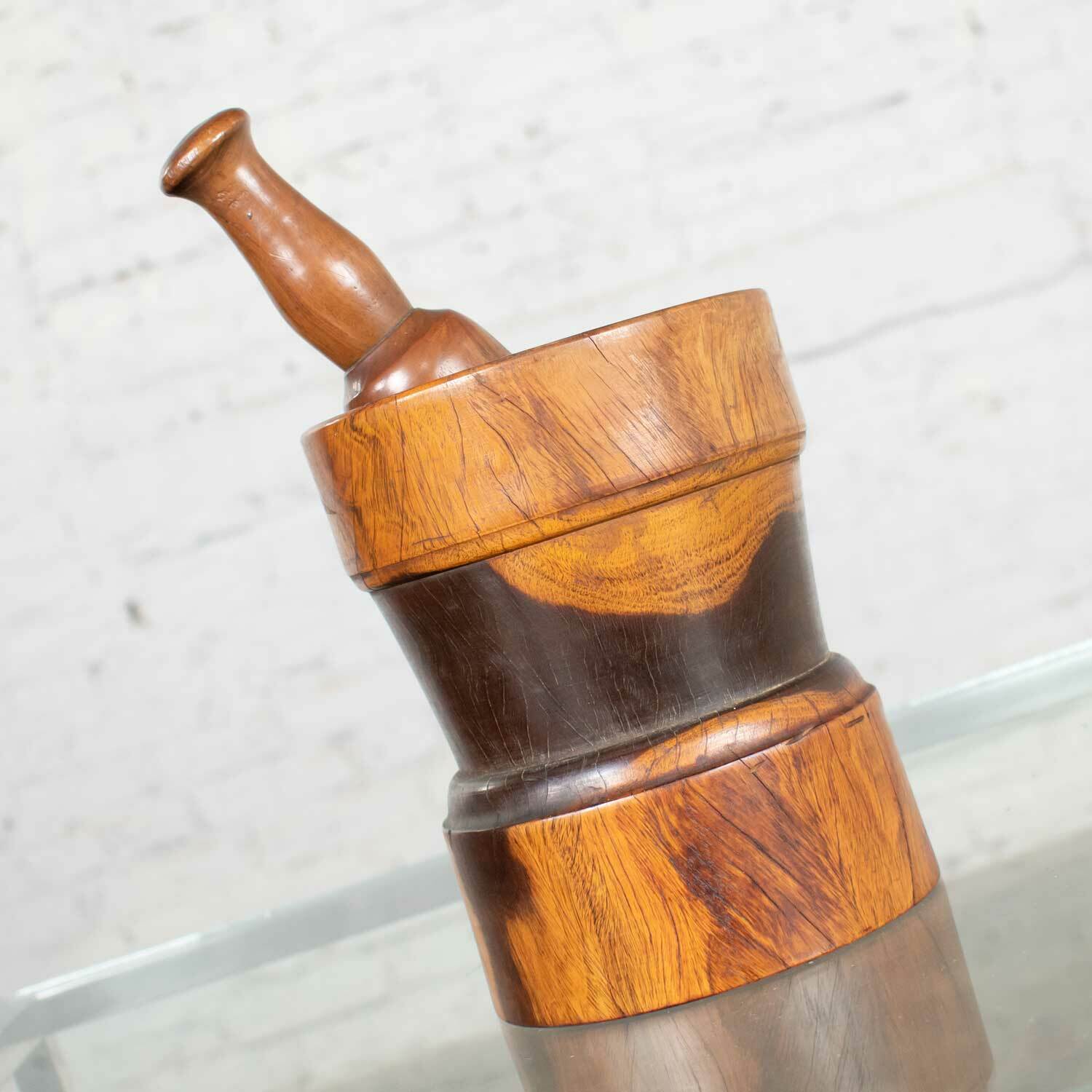 Vintage Mid-Century Modern Hand Turned Wood Mortar and Pestle 1950