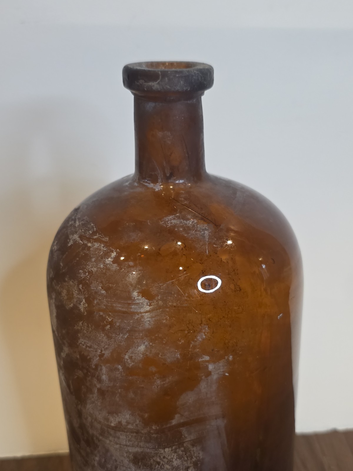 VINTAGE HANDMADE Large Apothecary Glass Bottle Amber Brown 12″