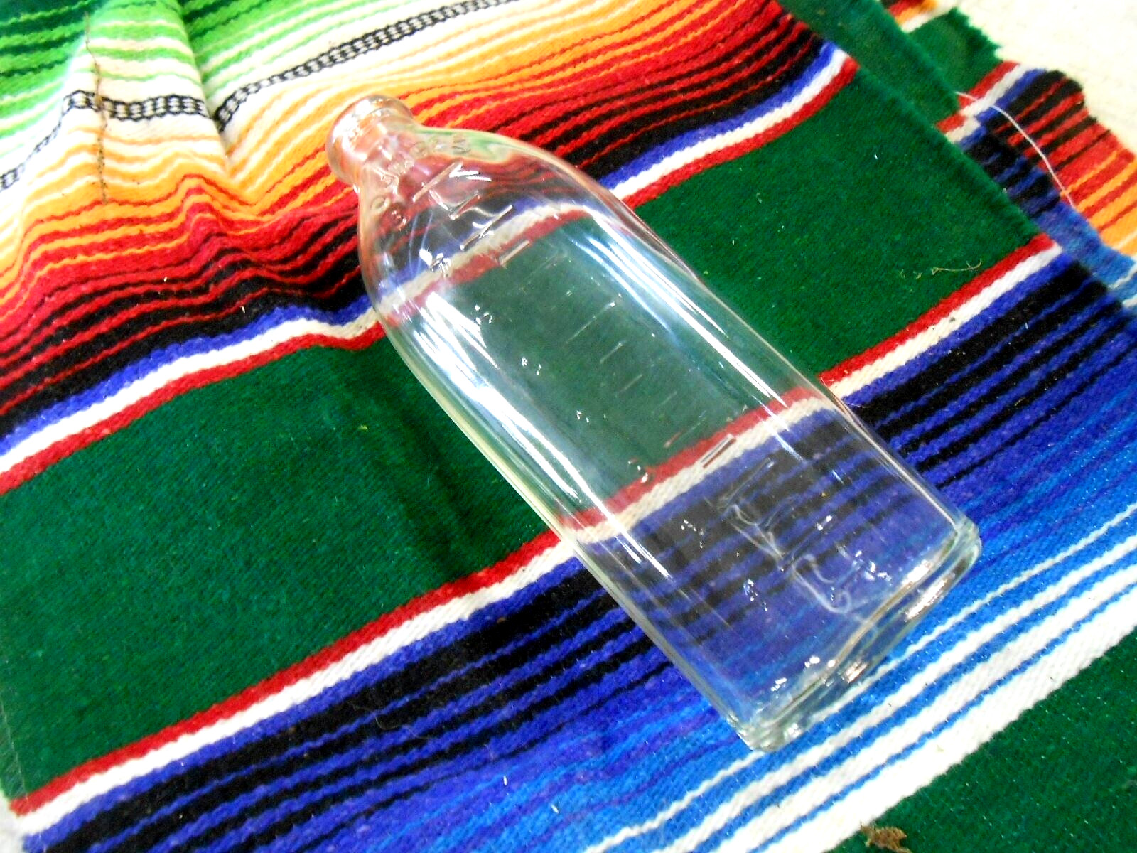 Vintage 1950s 1960s Unmarked Glass Embossed Laying Baby Nursing Bottle 8oz.