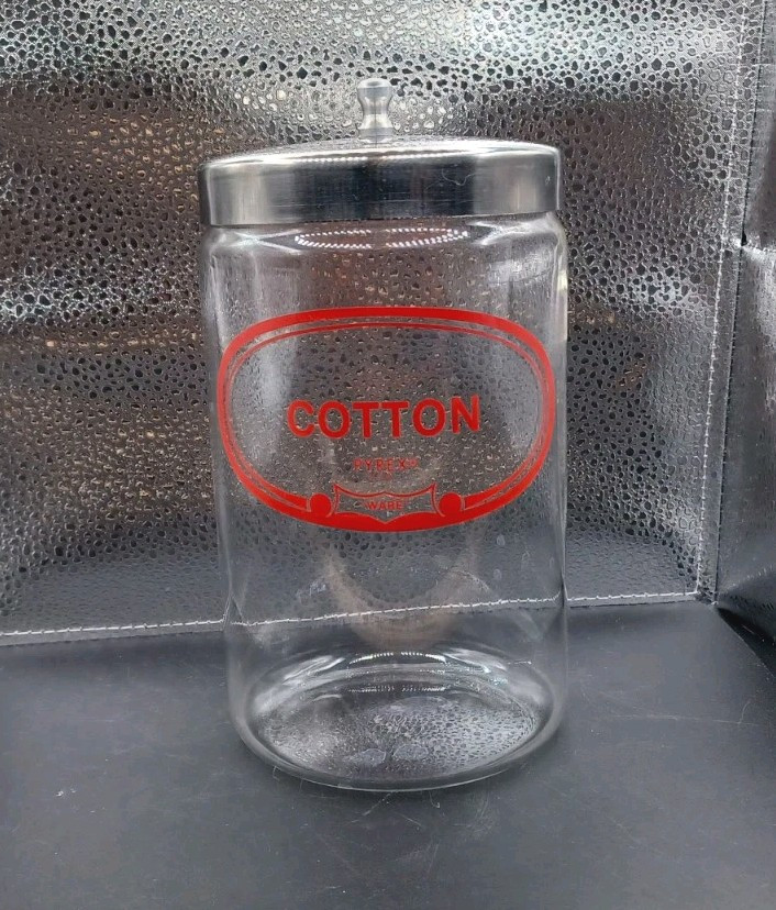 Vintage Doctors Office Jar Cotton Glass Pyrex Ware USA Bathroom Medical