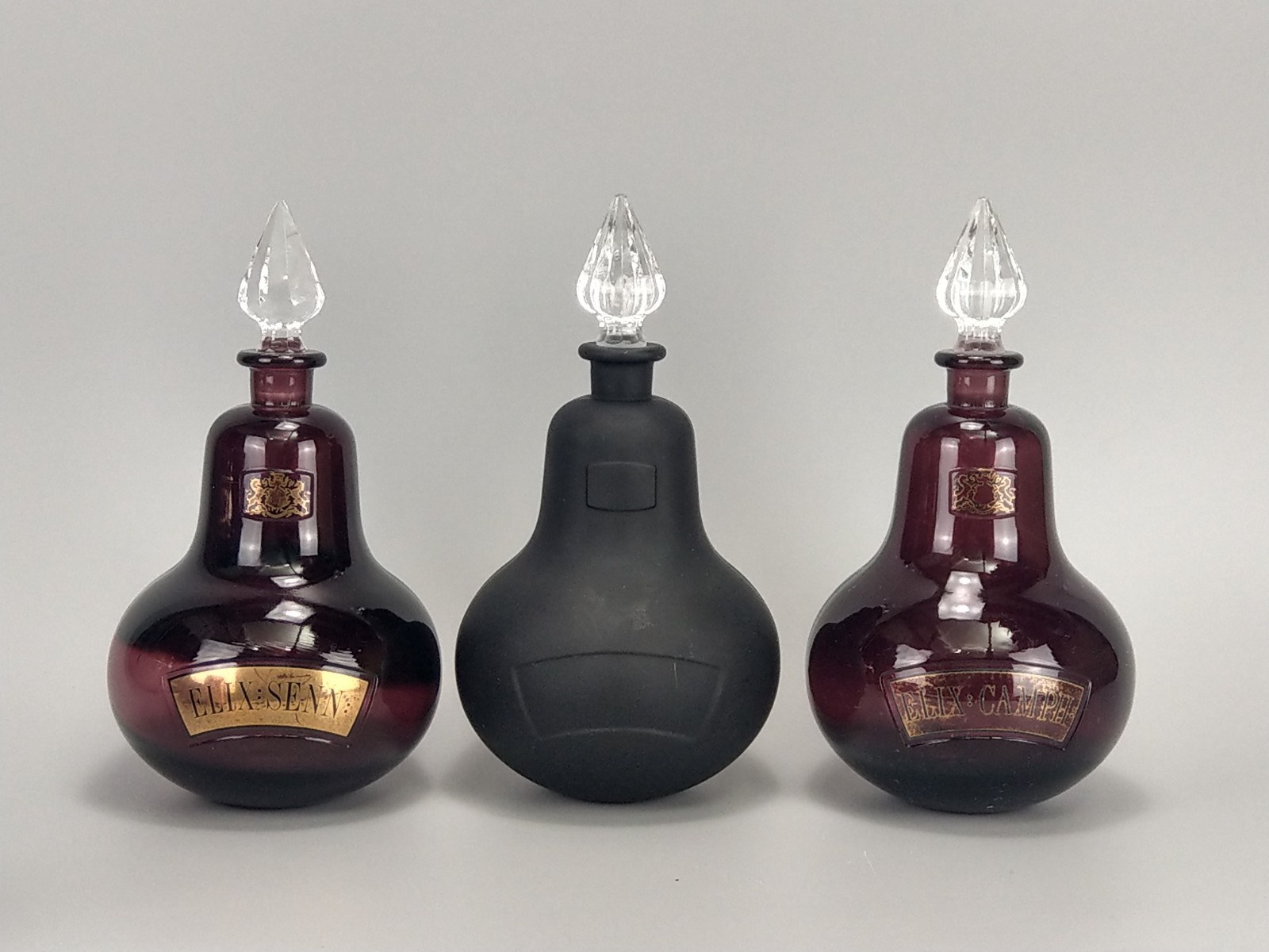Vintage black matte glass apothecary bottle Royal Pharmaceutical Society