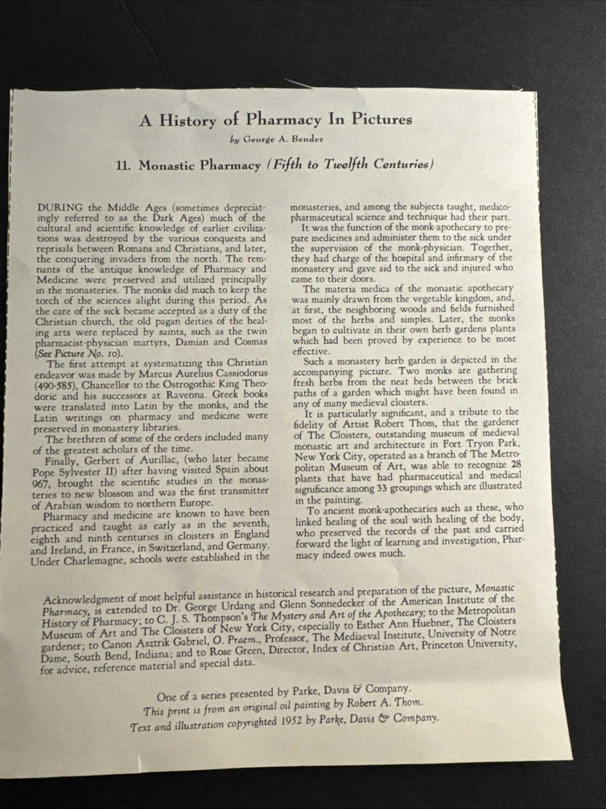 A HISTORY OF PHARMACY IN PICTURES 1954 PRINT#11 Great Gift For Doctor 22″×18″
