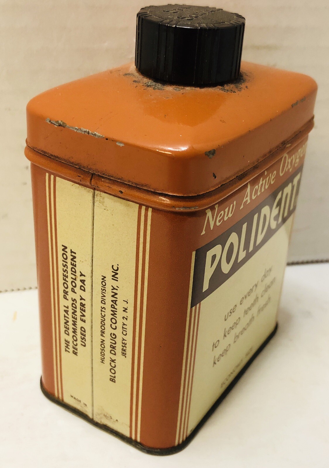 Vintage Polident Metal Can 10.5oz Economy Size “New Active Oxygen” Block Drug Co