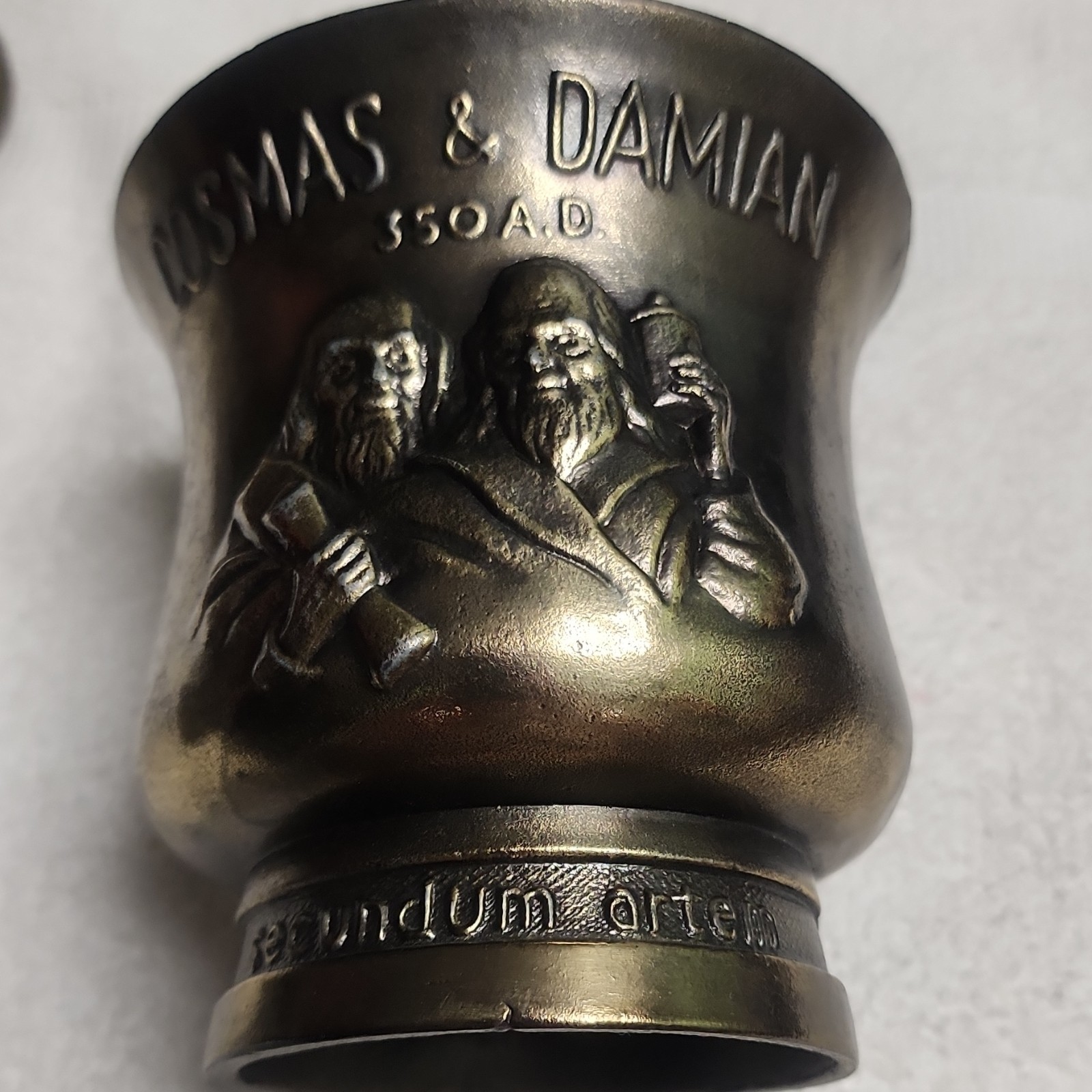 Vintage Brass Apothecary Mortar & Pestle Heavy Relief Faces Decor.