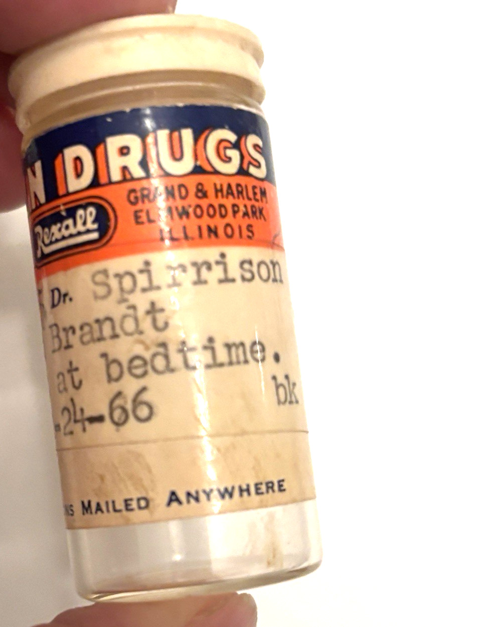 Vtg 1966 Glass Ablin Drug Store Prescription Pill Bottle Illinois -Ms Brandt