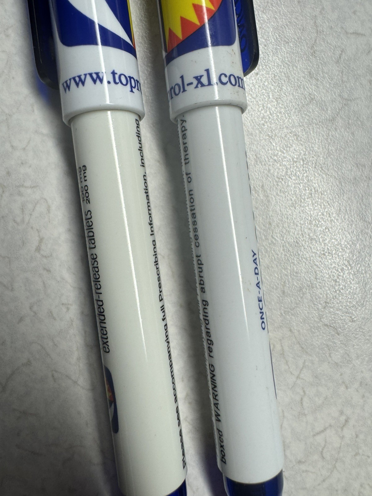 TOPROL-XR PENS: Blue & White, Plastic, Pharmaceutical Promo NEW Lot of 4