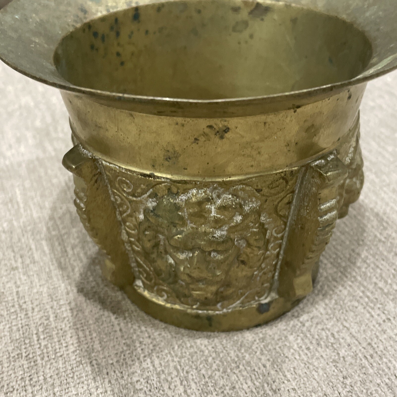 Vintage Brass Mortar Heavy Pharmaceutical Apothecary Ornate Lions Head