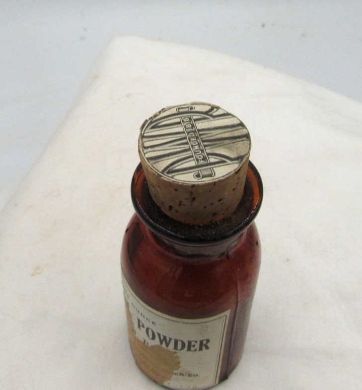BW – 1890’s Powers Weightman Thymol Powder Philada PA 3 ” Amber Medicine bottle