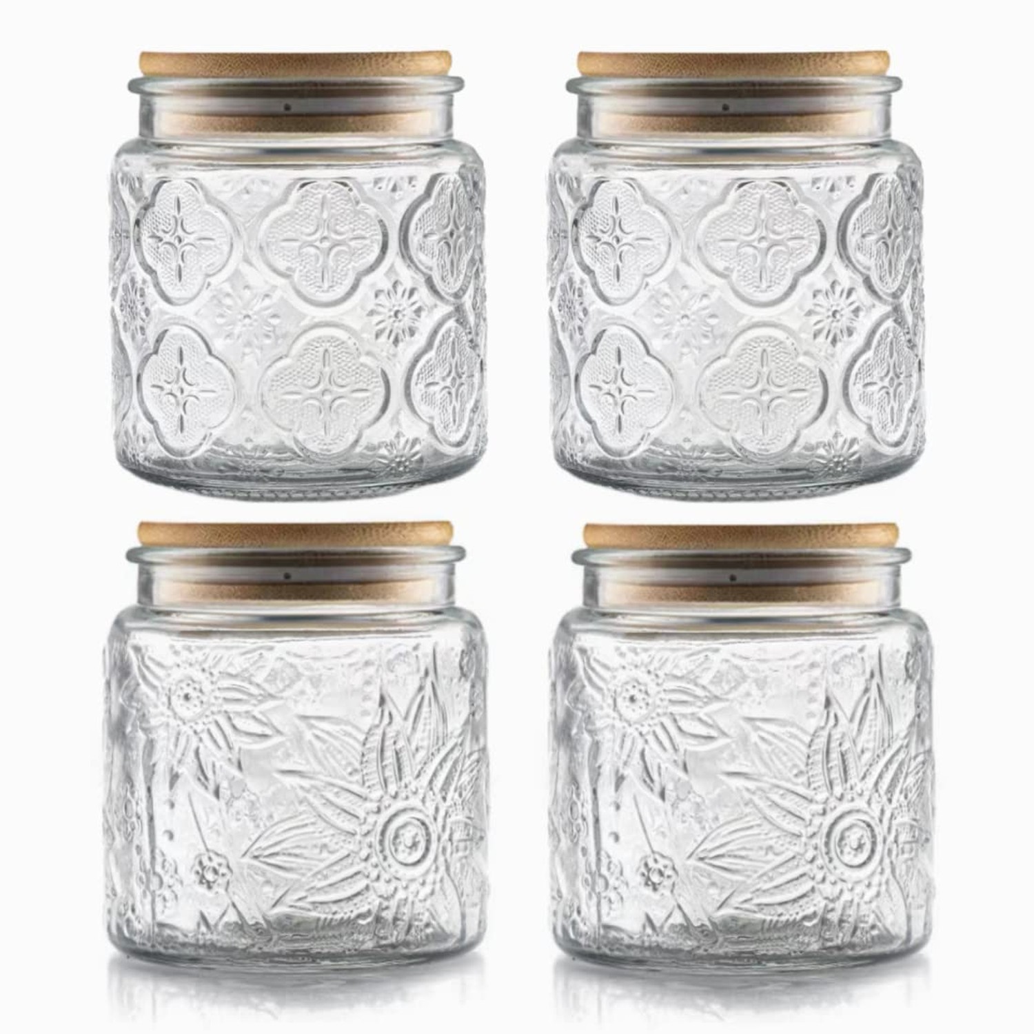 ANSQU Set of 4 Vintage Glass Airtight Storage Jars, 17 FL OZ Glass Storage Co…