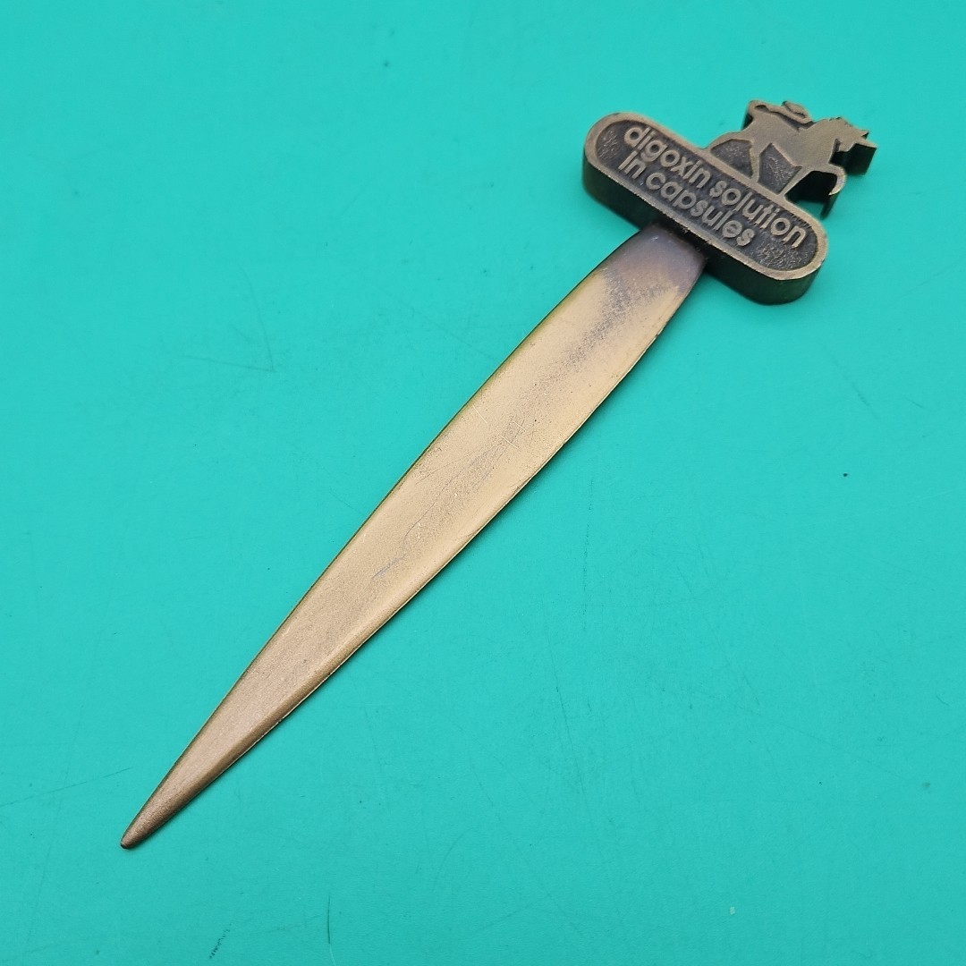 Vintage Lanoxicaps Digoxin Solution In Capsules Letter Opener Unicorn Brass