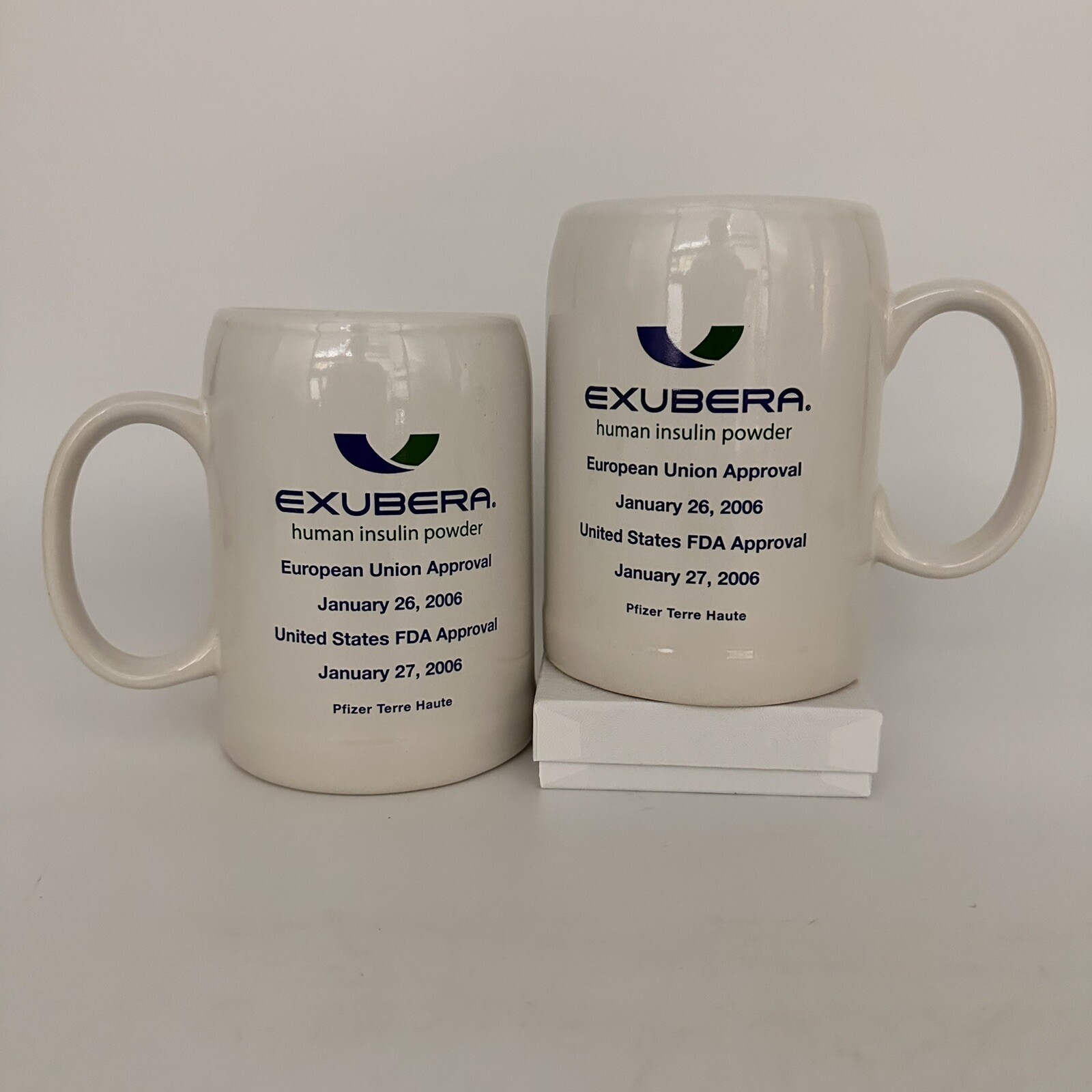 2 Exubera Coffee Cups 2006 Pharmaceutical Collectible Drug Rep Discontinued