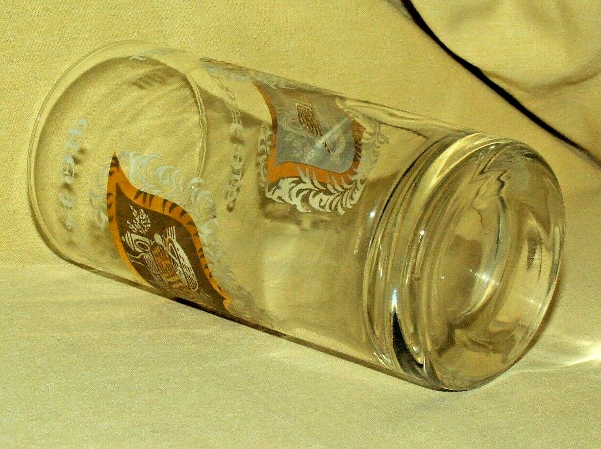 MEDICAL GLASS TUMBLER APOTHECARY MORTAR PESTLE VINTAGE BARWARE GOLD RECIPE DRAM*