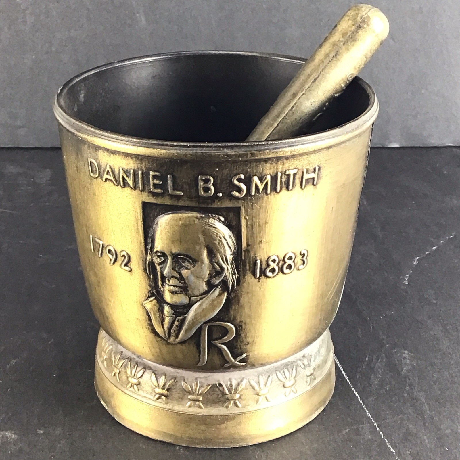 Vintage Brass Commemorative Pharmacy Mortar & Pestle Daniel B Smith