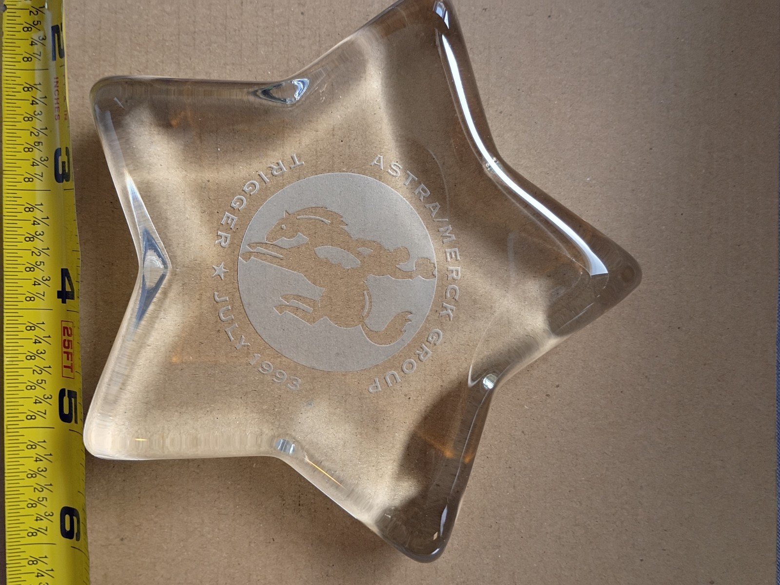 ASTRA/MERCK Drug Rep Crystal Glass Star Paper Weight “Trigger July 1993”