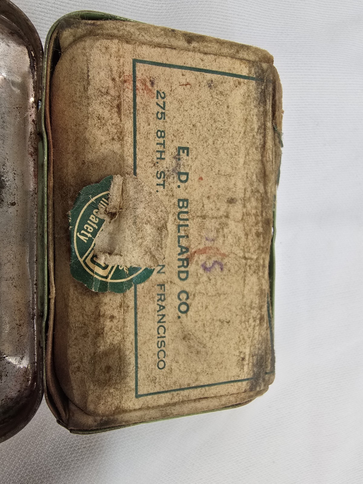Antique 1930’s Bullard First Aid Pocket Packet Tin Kit W/ Bandages Gauze