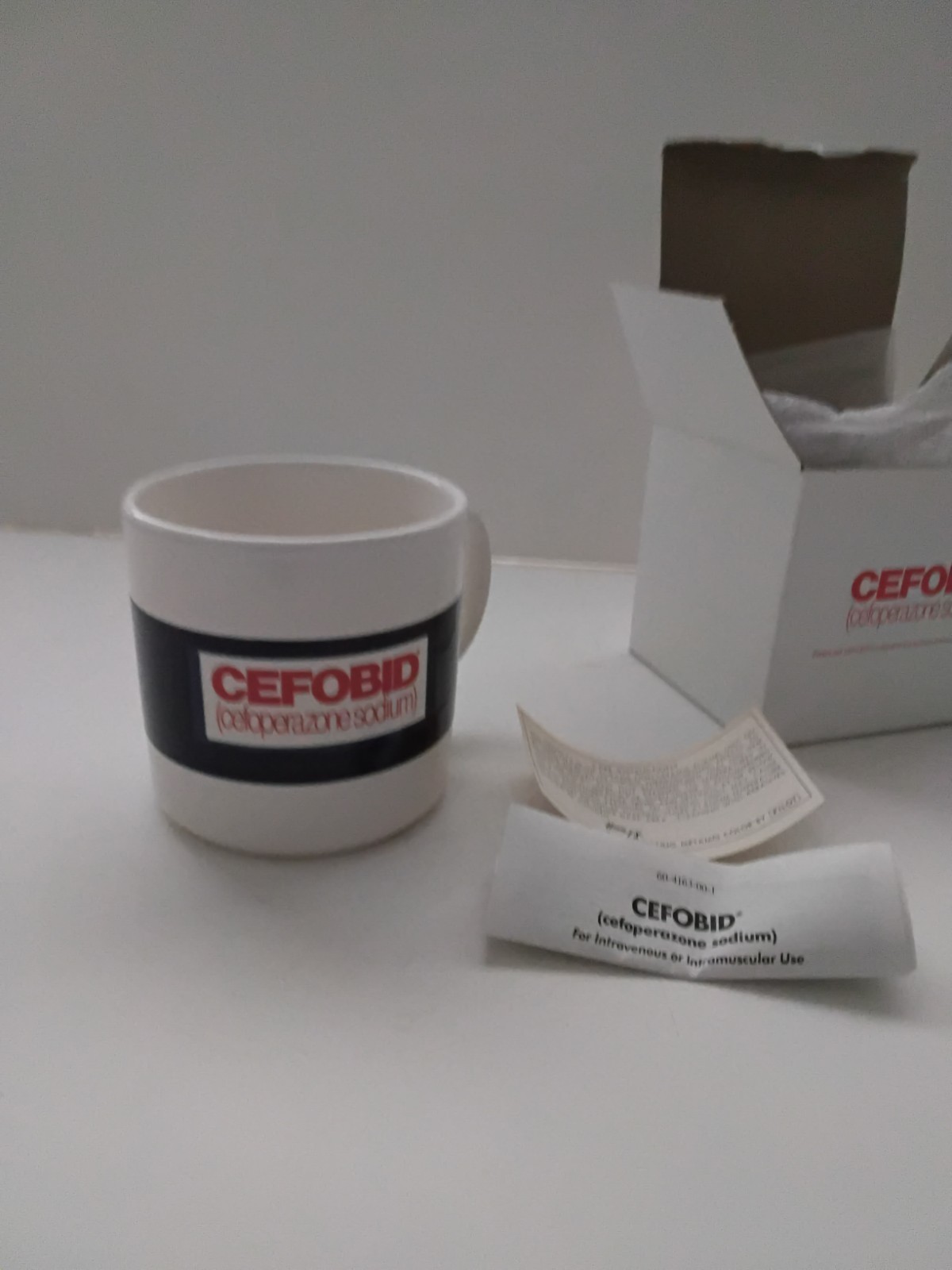 Vintage Cefobid Rx Pharmaceutical Advertisement Coffee Tea Mug FPC England NOS