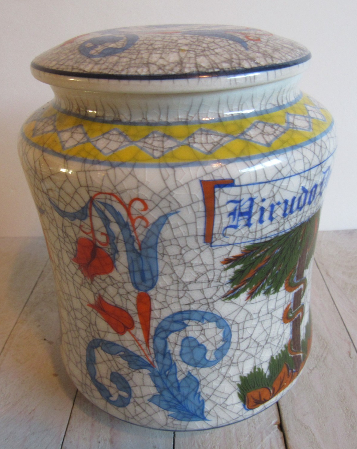 vtg Apothecary Pharmacy Jar Hirudo Decora American Leech Ceramic OMC Japan