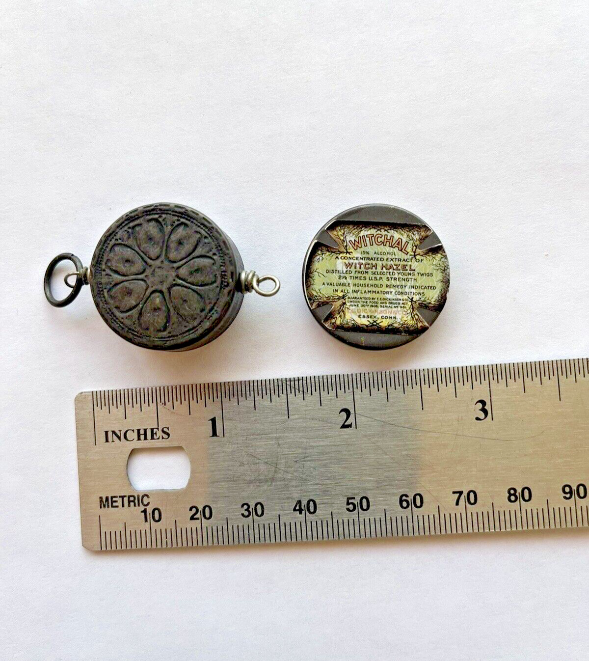 Vintage Silver Tone Witchal Witch Hazel Trinket Box For Keychain