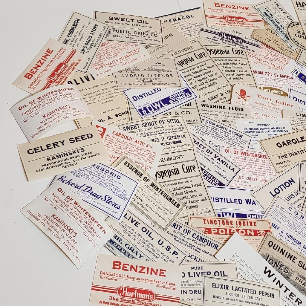 100 vintage medicine bottle labels pharmacy labels many different kinds T23