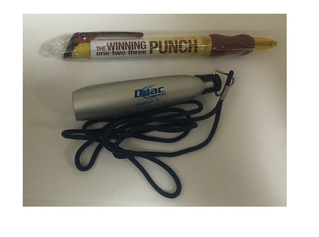 2 NEW Pharmaceutical Drug Rep Pens DUAC Flip Out Necklace ROSAC CREAM Sunscreen