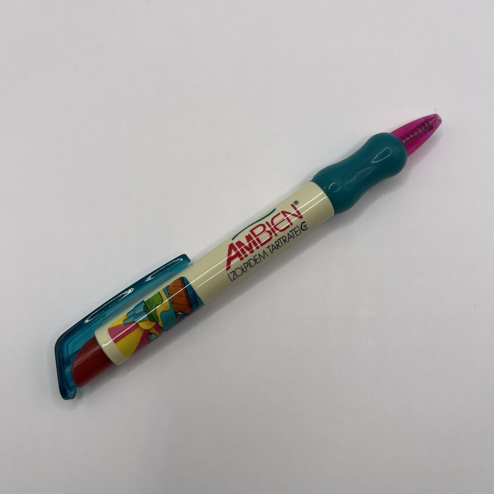 AMBIEN Drug Rep Pharmaceutical Promo Advertising PEN Chunky Wide Pink Yellowed